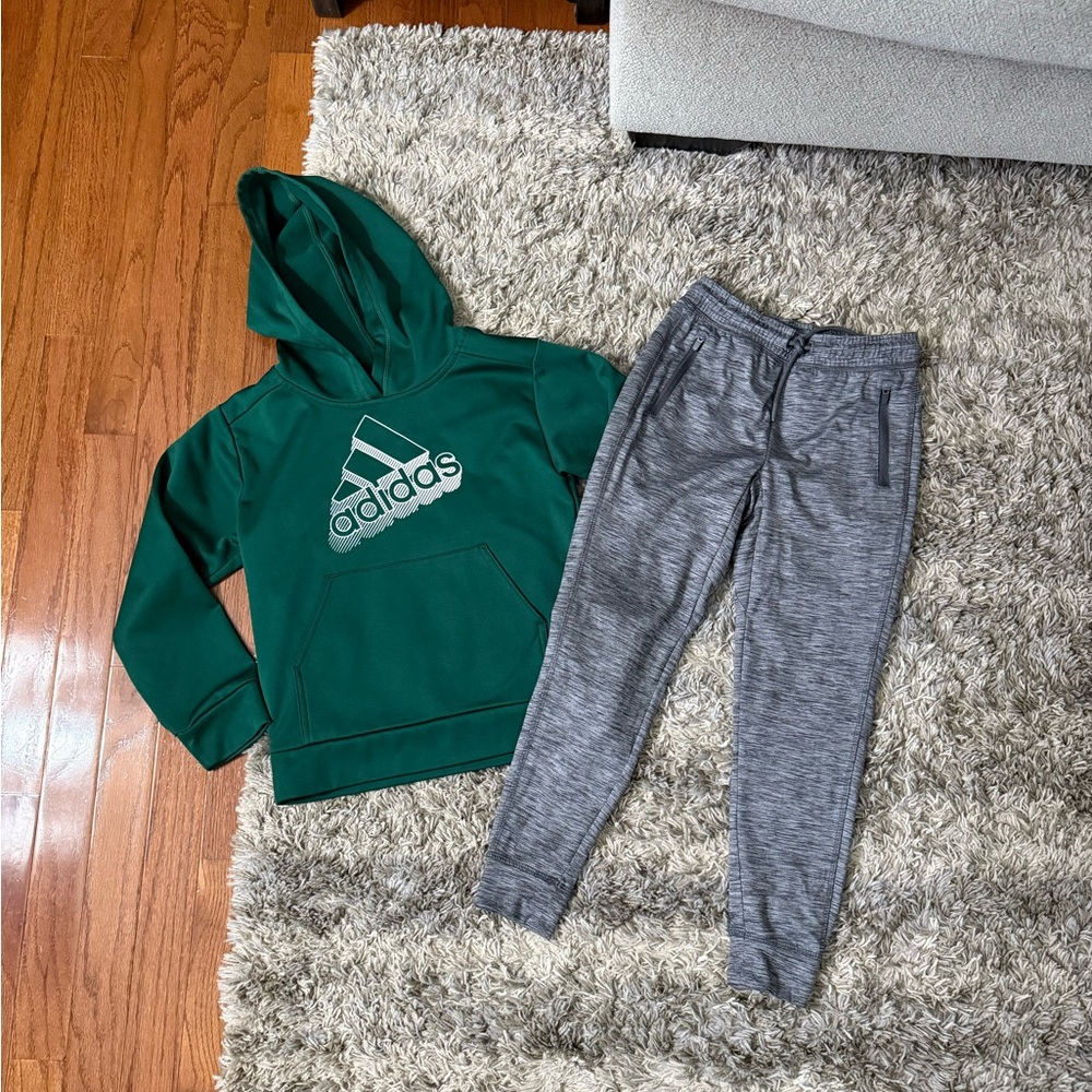 Adidas Kids Green Hoodie and Gray Joggers